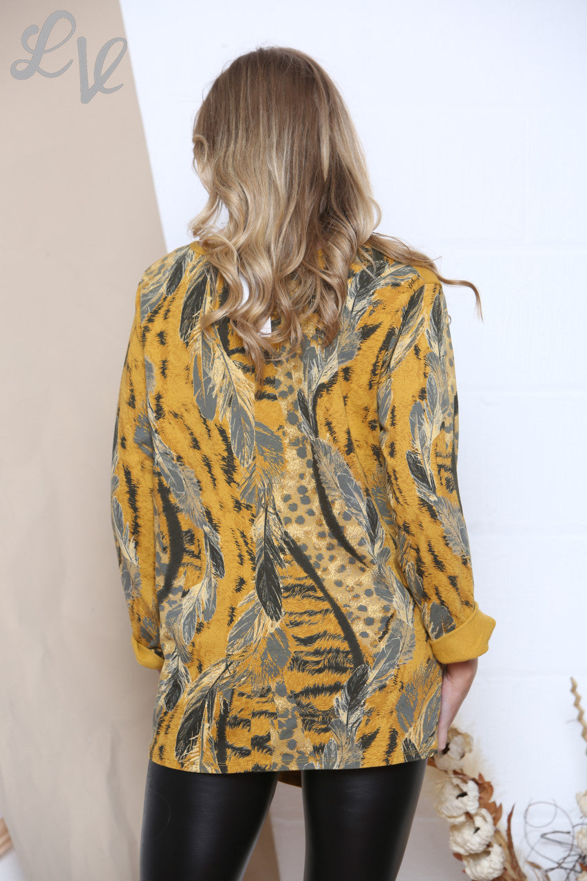 Dames Top met Asymmetrische Print Mosterd Normale Prijs WAS €12,99 NU €4,99