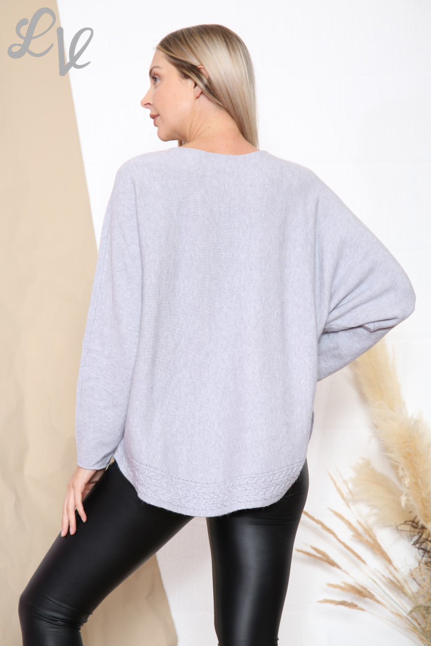 Ladies Cable Knit Hem Detail Jumper Top Silver Unit Price WAS £16.99 NOW £13.99