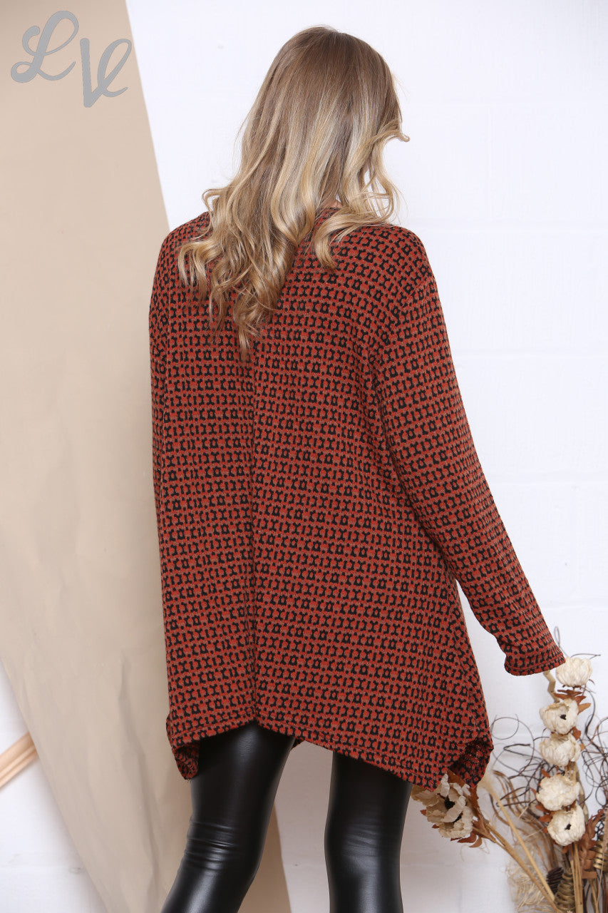 Ladies Pattern Knitted Jumper Rust Unit Price £6.99