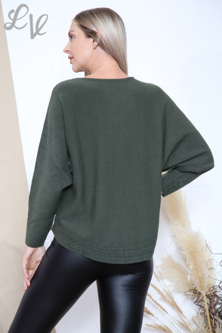 Dameskabeltrui met zoomdetails Khaki Stukprijs € 17,99
