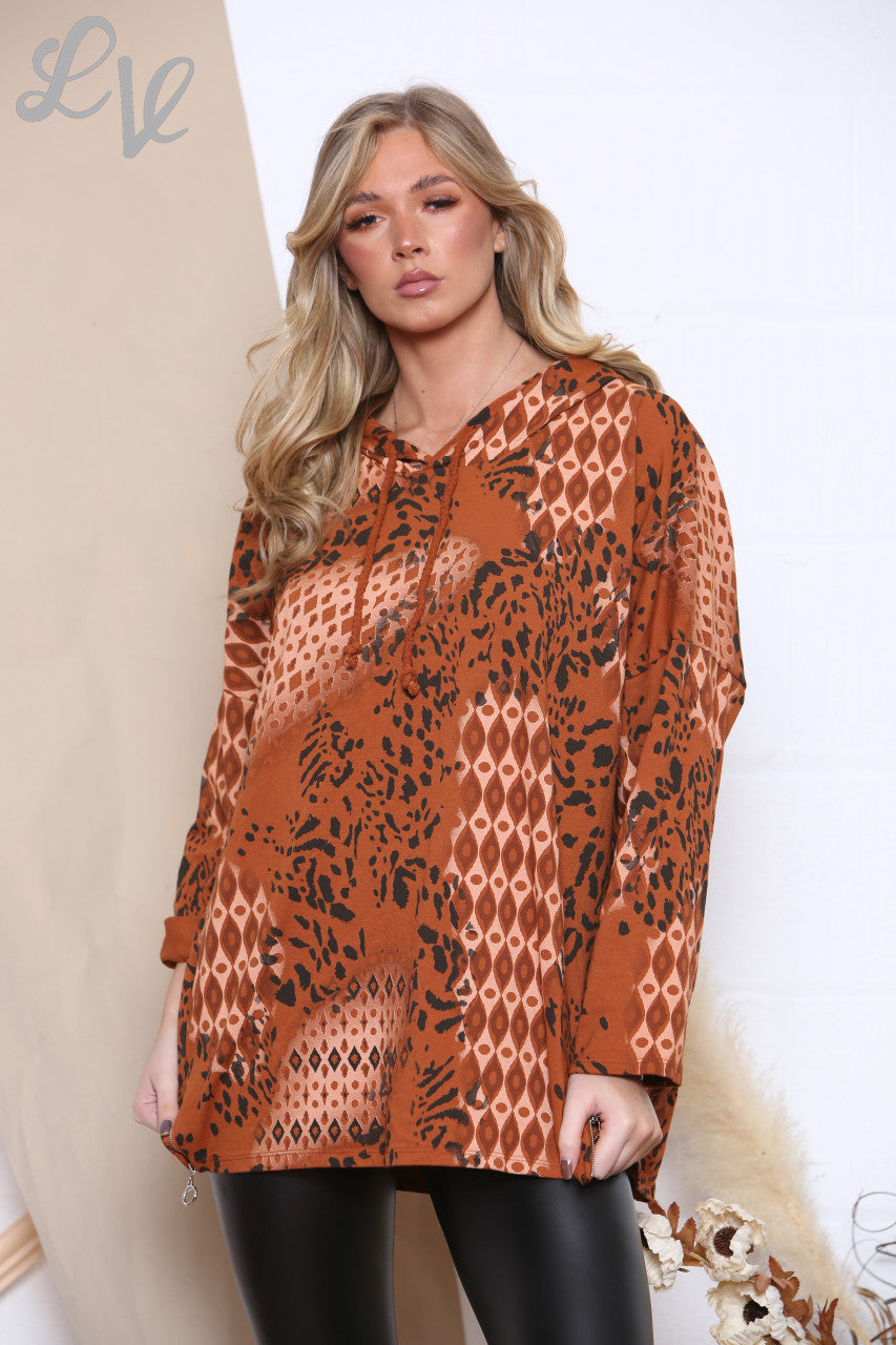Dames hoodie met gemengde print roeststukprijs € 6,99