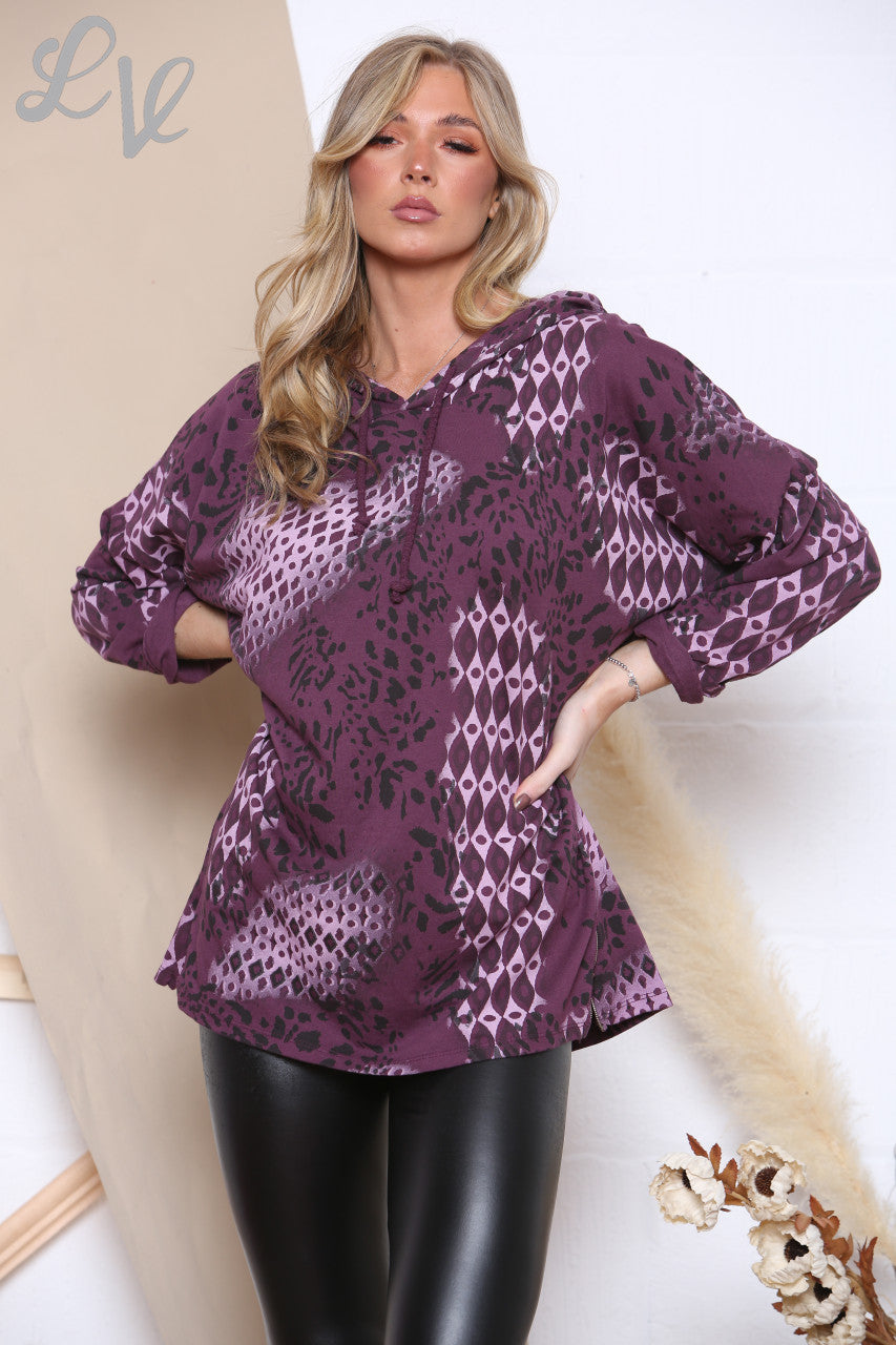 Dames hoodie met verschillende prints - Bordeaux Stukprijs €6,99