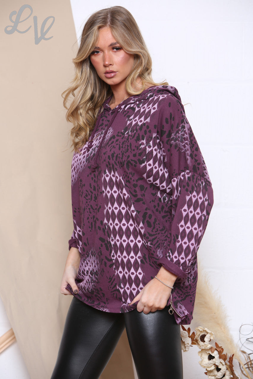 Dames hoodie met verschillende prints - Bordeaux Stukprijs €6,99