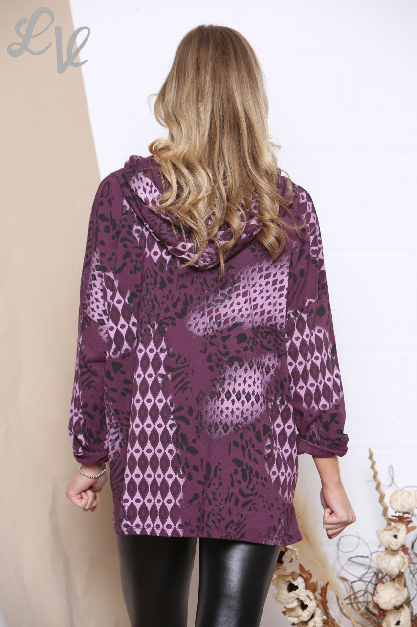 Dames hoodie met verschillende prints - Bordeaux Stukprijs €6,99