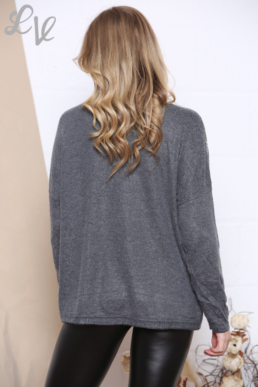 Dames Folie Barok Print Top Houtskool Stukprijs € 9,99