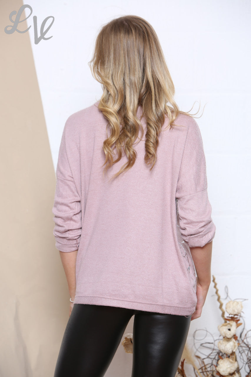 Ladies Foil Baroque Print Top Dusty Pink Unit Price £9.99