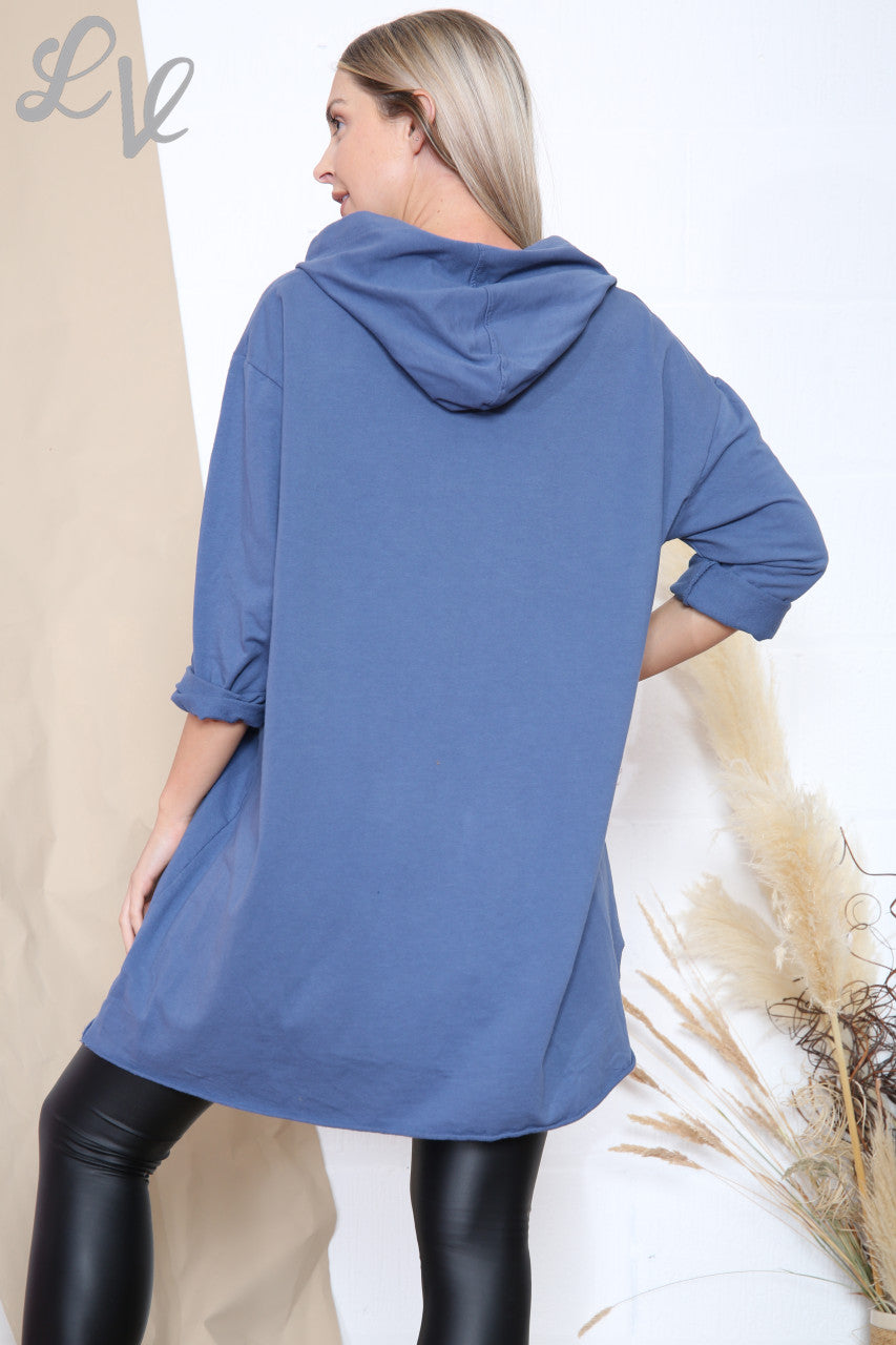 Ladies Sequin Cut Out Detail Hooded Tunic Top Denim Unit Price £12.99
