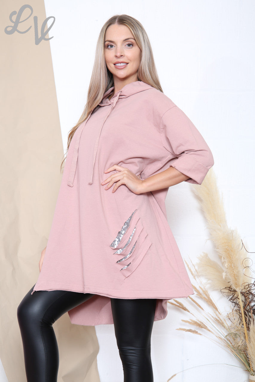 Dames Tuniek Top met Capuchon en Uitgesneden Details met Pailletten Roze Stukprijs €12,99