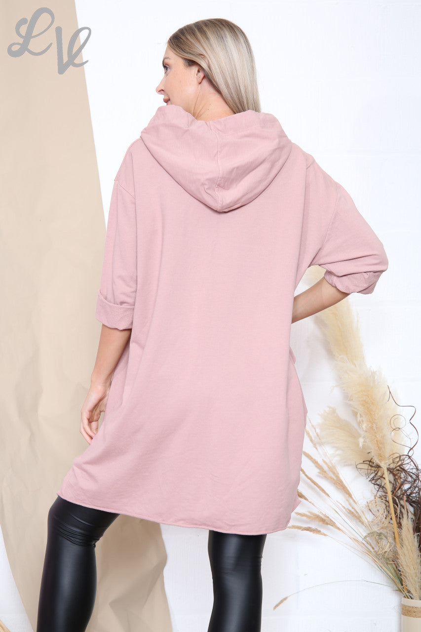 Dames Tuniek Top met Capuchon en Uitgesneden Details met Pailletten Roze Stukprijs €12,99