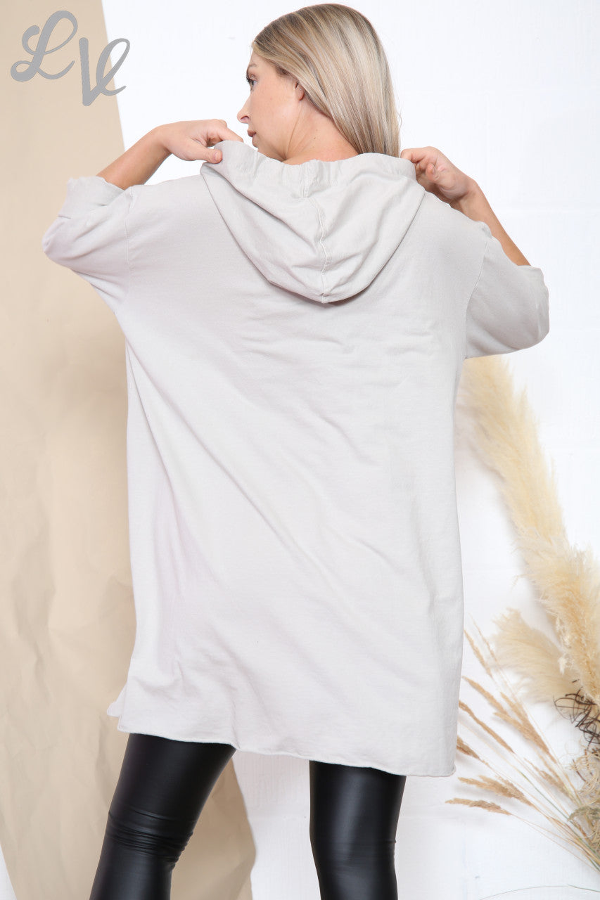 Ladies Sequin Cut Out Detail Hooded Tunic Top Stone Unit Price £12.99