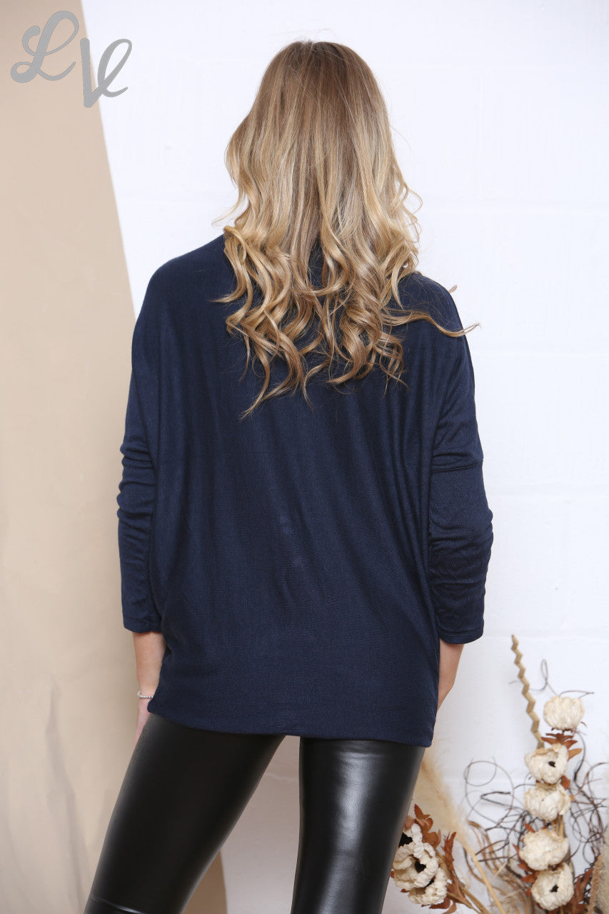 Dames Pailletten Hart Top Marineblauw