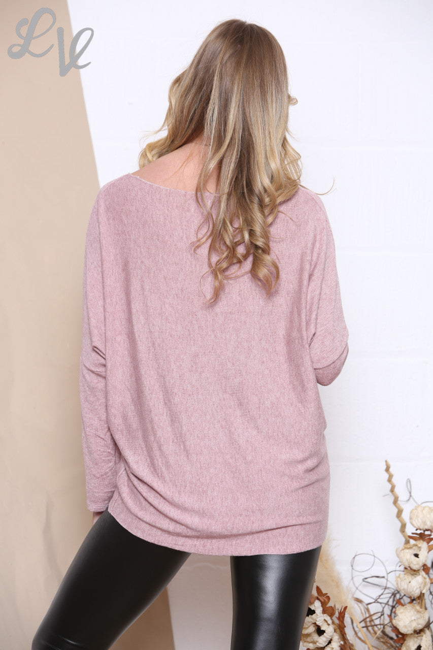 Dames Top met Pailletten Hart Dusty Roze
