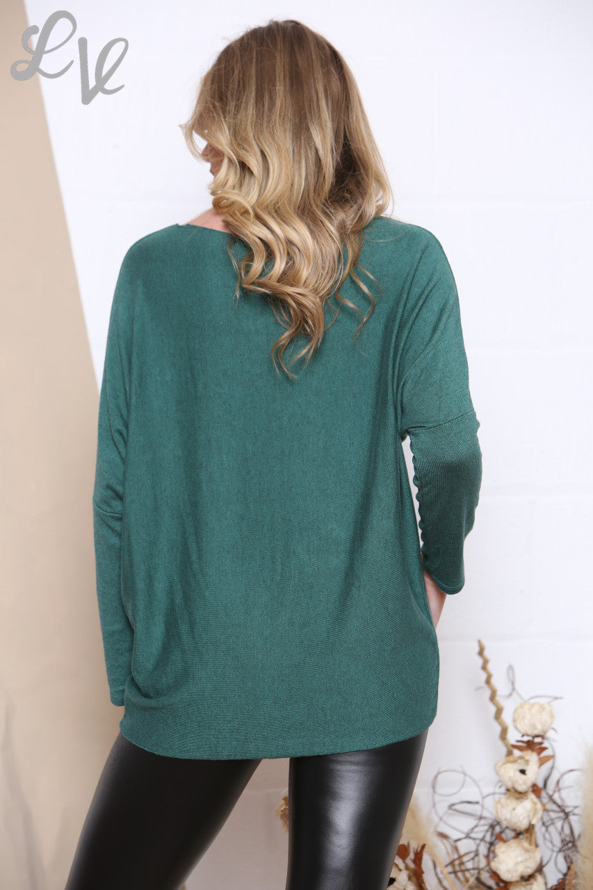 Ladies Love Sequin Heart Top Green Unit Price £9.99