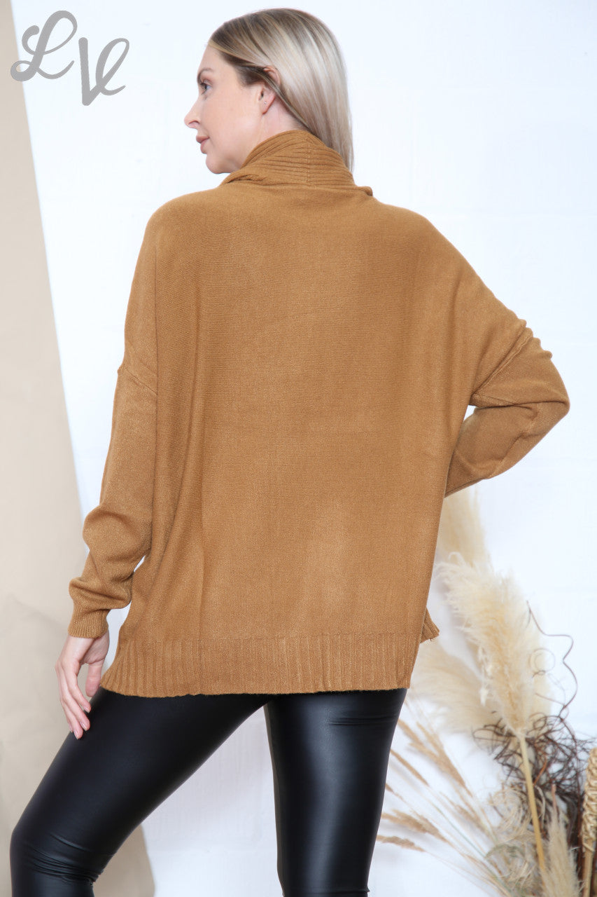 Ladies Ribbed Roll Neck Fine Knit Jumper Top Tan Unit Price WAS £17.99 NOW £12.99