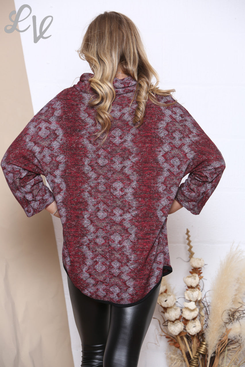Dames Trui met Col en Slangenprint Bordeaux Stukprijs €8,99