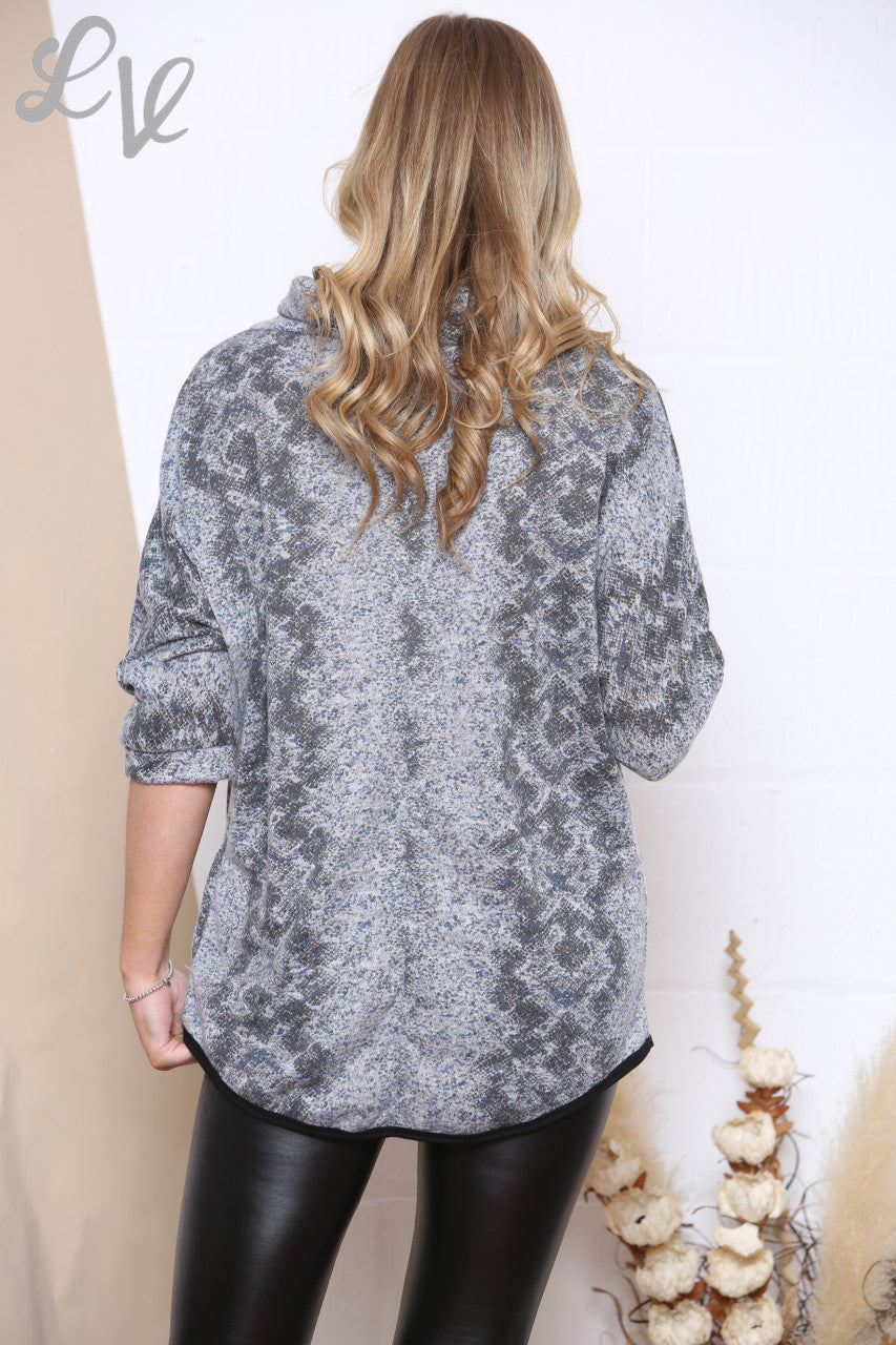 Ladies Snake Print Cowl Neck Jumper Grey  Unit Price WAS £9.99 NOW £3.99