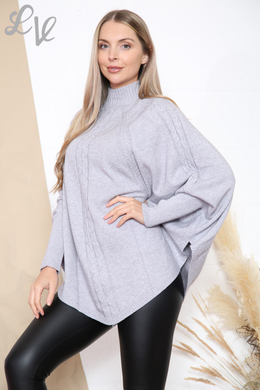Ladies Cable Knit Detail Batwing Jumper Top Grey Unit Price WAS £17.99 NOW £13.99