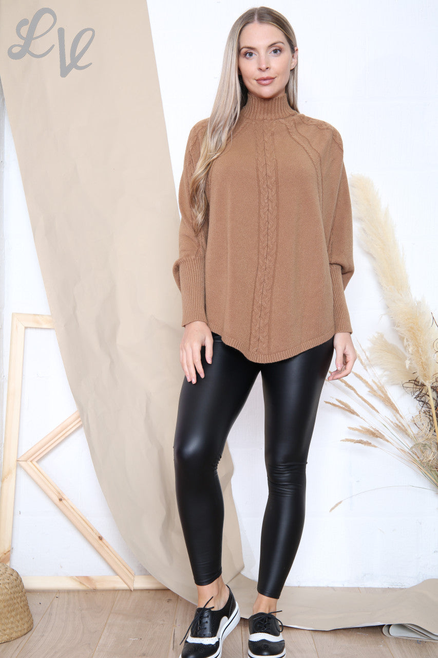 Ladies Cable Knit Detail Batwing Jumper Top Tan Unit Price WAS £17.99 NOW £13.99