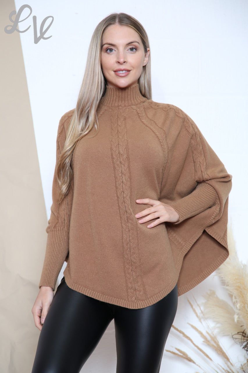 Ladies Cable Knit Detail Batwing Jumper Top Tan Unit Price WAS £17.99 NOW £13.99