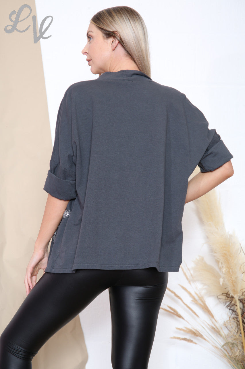 Dames vest met paillettenbloemdetails Houtskool Stukprijs WAS € 14,99 NU € 7,99