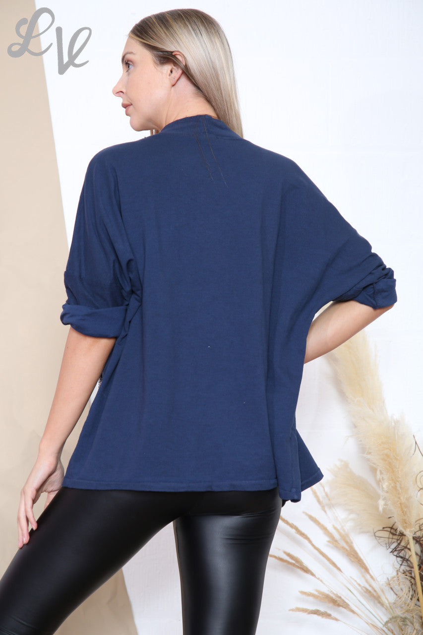 Dames Vest met Pailletten Bloemenmotief Navy WAS €14,99 NU €7,99
