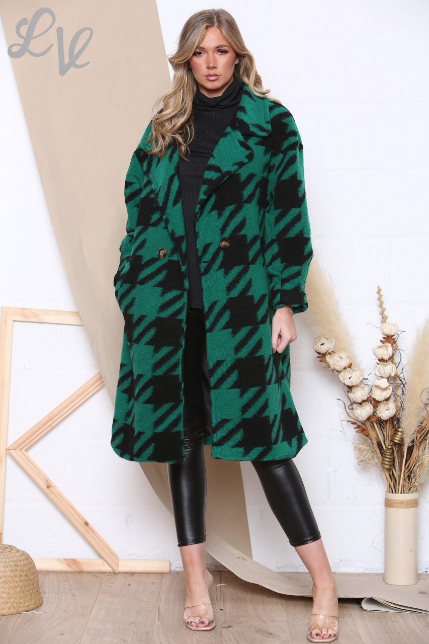 Dames gekookte wollen jas met hondentandprint, bosgroen, eenheidsprijs £ 24,99