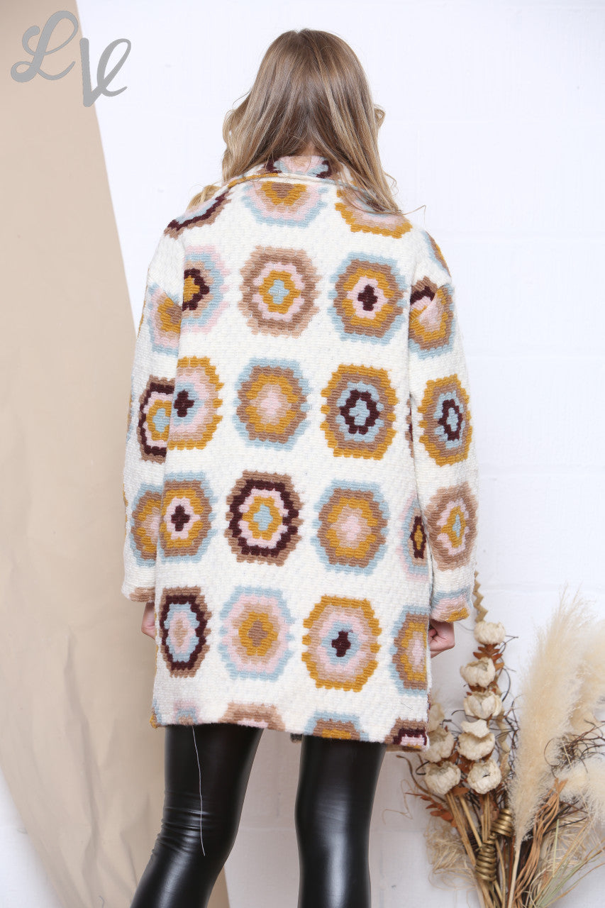 Ladies Breasted Flower Print Coat White Unit Price WAS £24.99 NOW £9.99