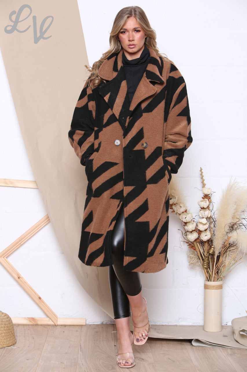 Ladies Printed Boiled Wool Coat Tan Unit Price £24.99