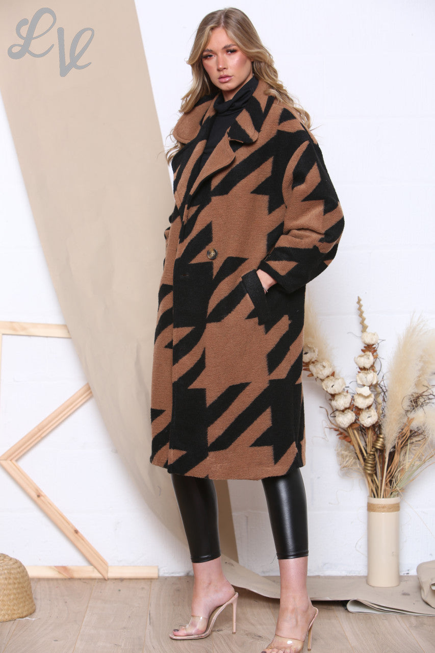 Ladies Printed Boiled Wool Coat Tan Unit Price £24.99