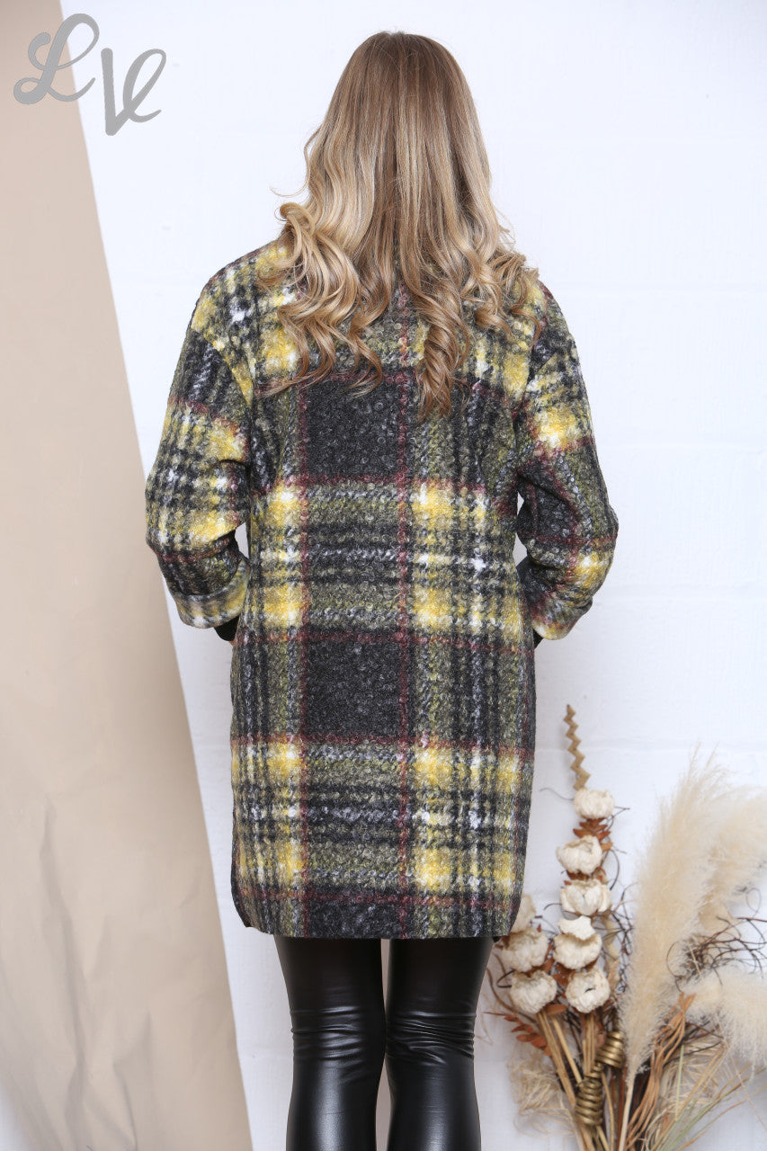 Ladies Checked Boiled Wool Double Breasted Coat Mustard Unit Price WAS £21.99 NOW £12.99
