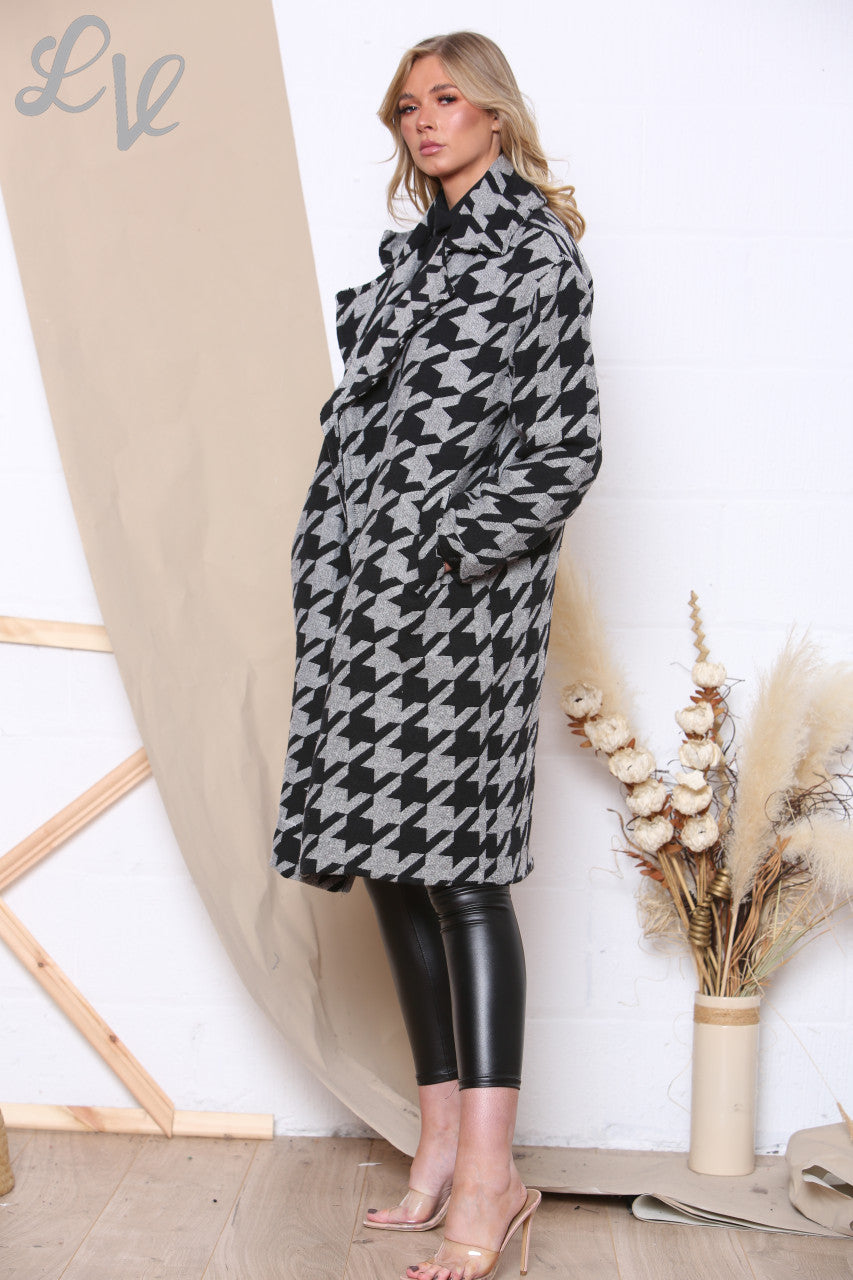 Dames Double Breasted Jas Met Hondentandprint Zwart Prijs WAS €24,99 NU €9,99