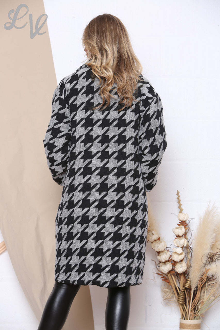 Dames Double Breasted Jas Met Hondentandprint Zwart Prijs WAS €24,99 NU €9,99