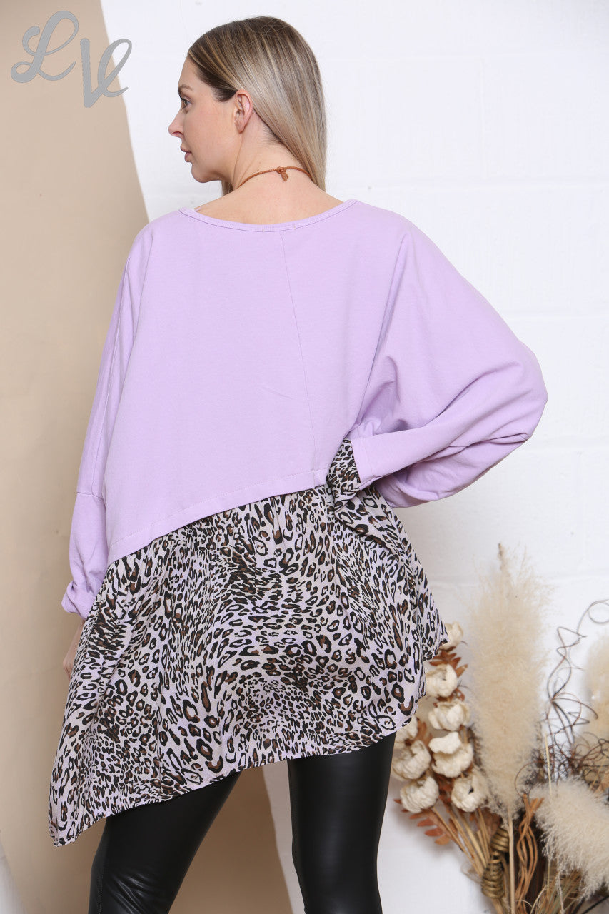 Dames Lagenlook Zwevende Top Met Luipaardprint En Ketting Lila