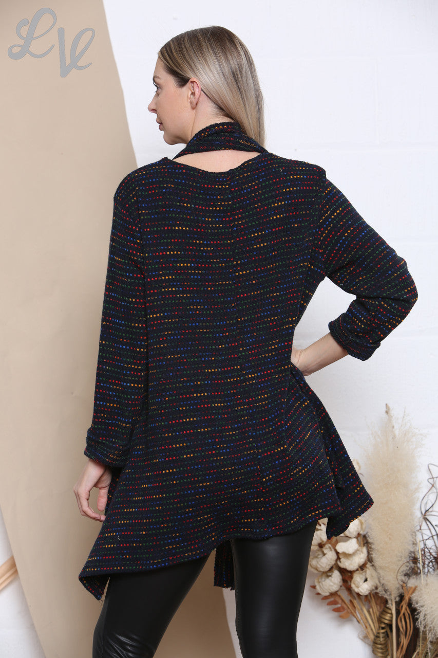 Ladies Multicoloured Knit Tunic Jumper Top With Scarf Navy
