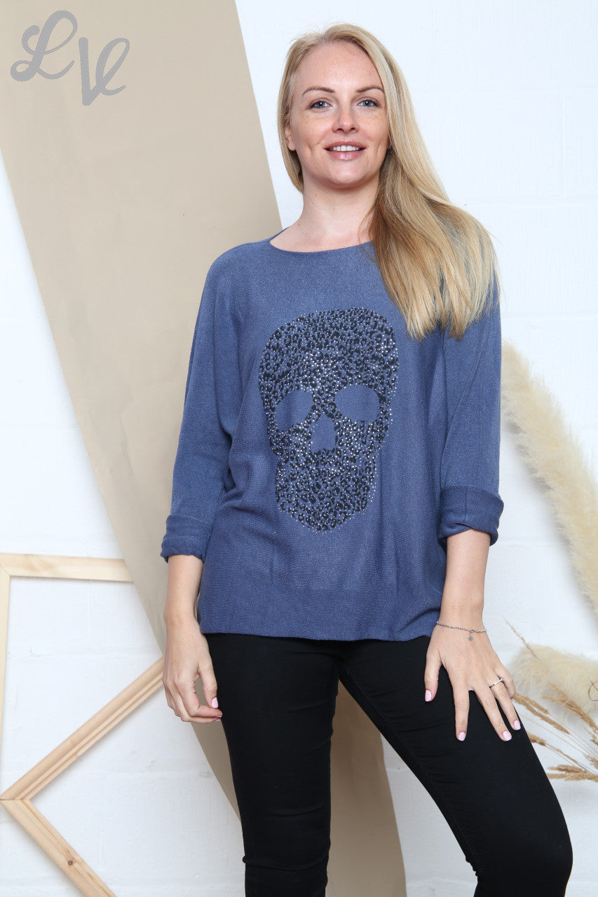 Ladies Sequin Skull Fine Knit Top Denim Unit Price WAS £16.99 NOW £8.99