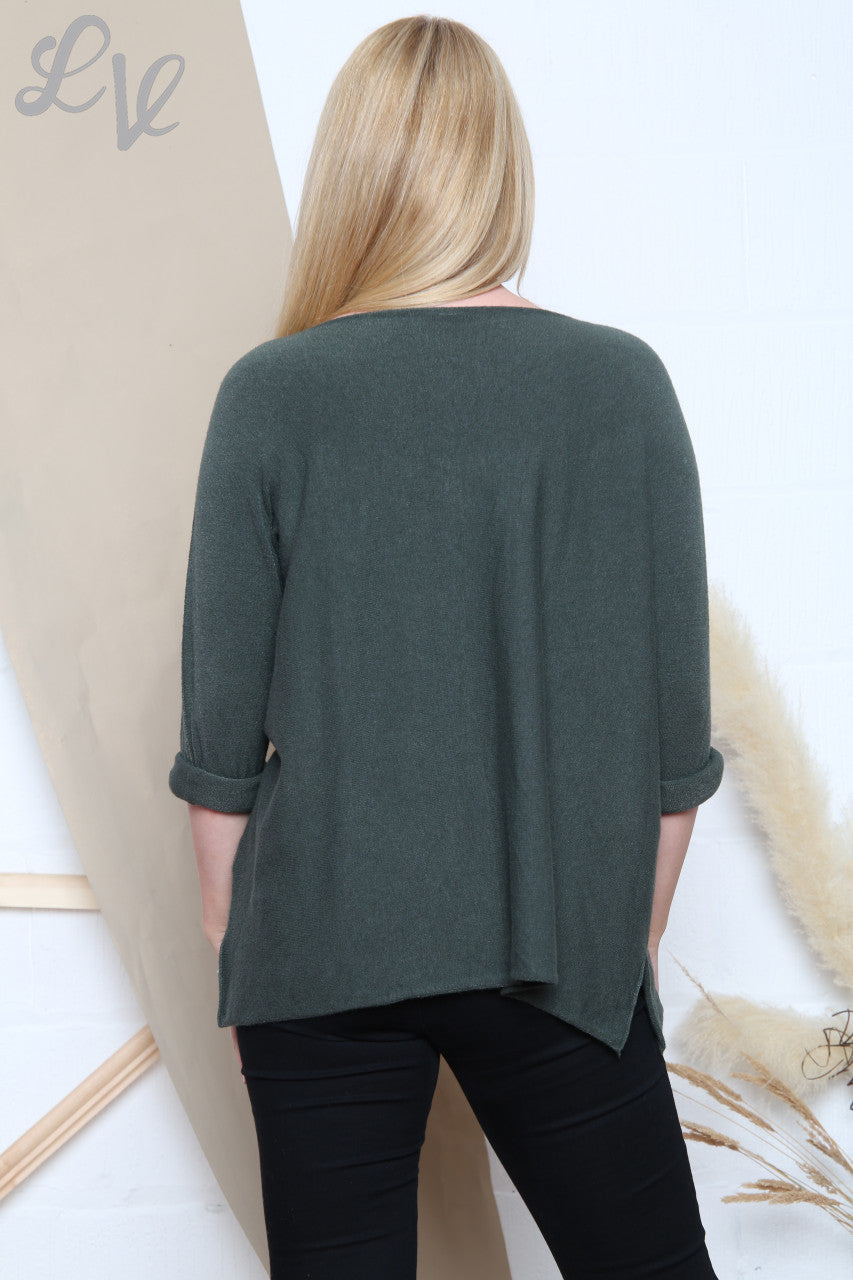 Dames Fijngebreide Top met Pailletten Doodshoofd Kaki Stukprijs £11,99