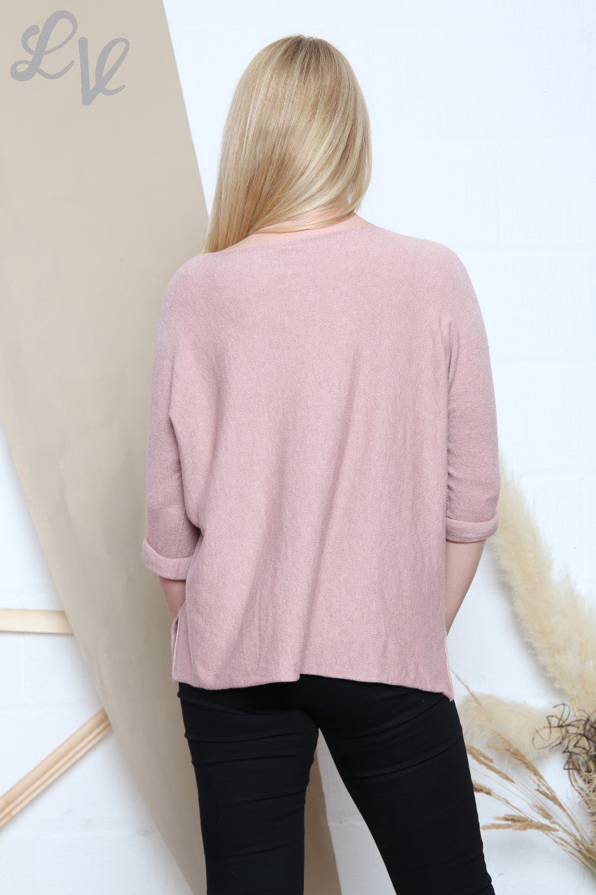 Dames Top met pailletten doodshoofd en fijne brei Dusty Pink Eenheidsprijs € 10,99