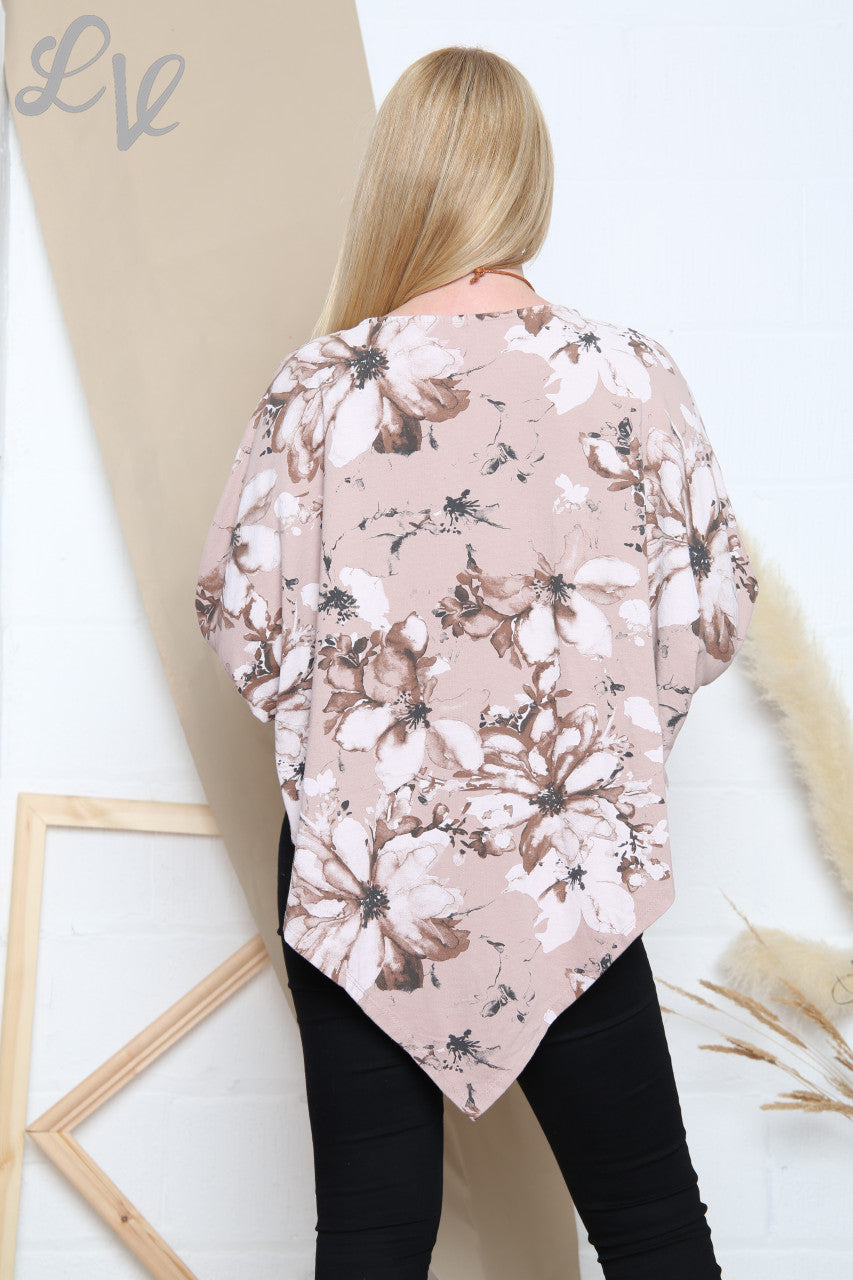 Dames Asymmetrische zoom Bloemen Abstracte print top Oudroze per stuk € 9,99