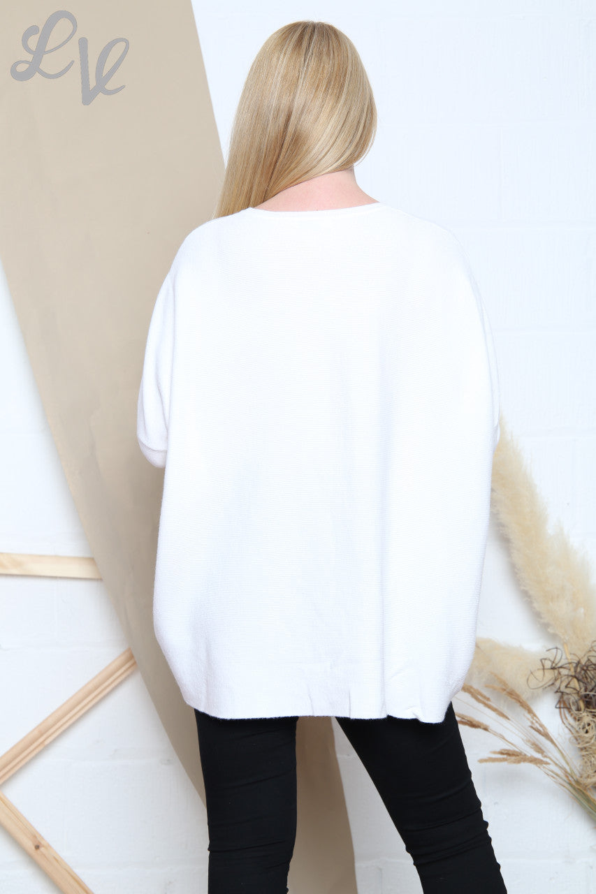 Dames Bedrukt Detail Fijnt gebreide Trui Wit Prijs per stuk WAS £16.99 NU £11.99