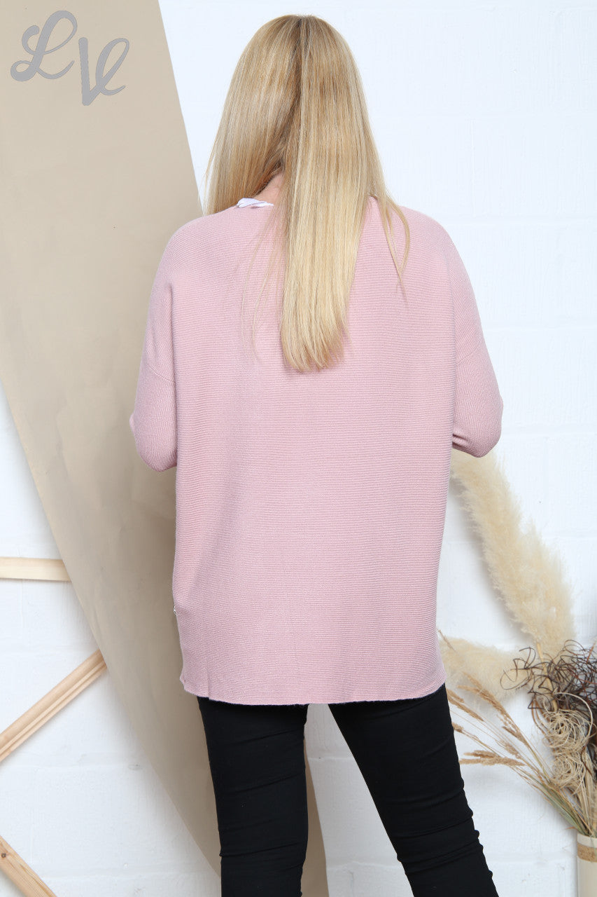 Ladies Sequin Stars Fine Knit Jumper Dusty Pink Unit Price £16.99