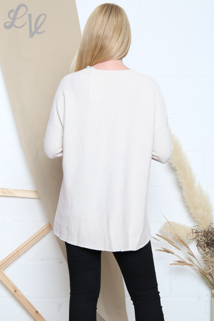 Ladies Sequin Stars Fine Knit Jumper Stone Unit Price £16.99