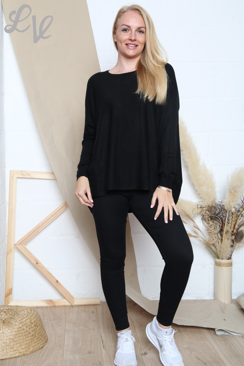 Ladies Imprint Detail Fine Knit Jumper Black Unit Price £14.99