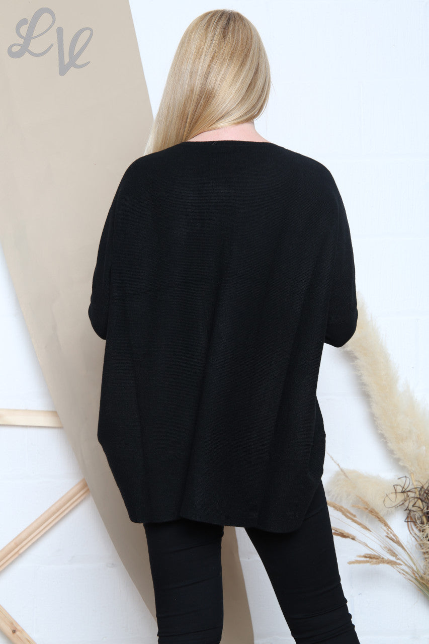 Ladies Imprint Detail Fine Knit Jumper Black Unit Price £14.99