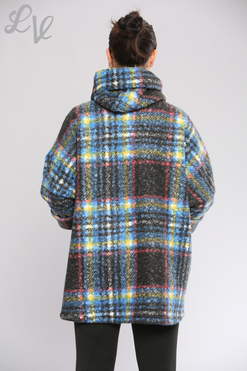 Dames Wollen Mix Geruite Jas met Capuchon Blauw Stukprijs WAS €16,99 NU €9,99