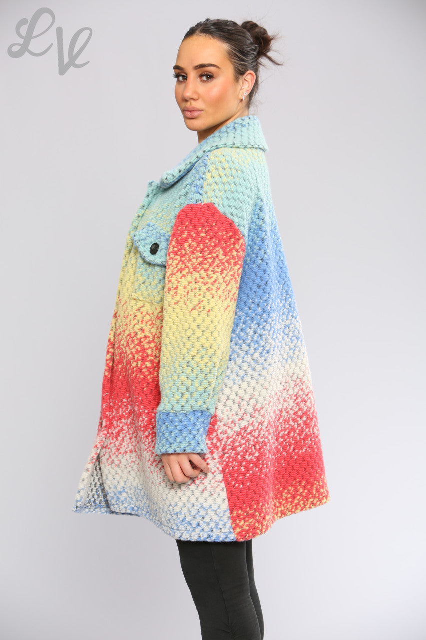 Ladies Wool Blend Rainbow Shacket Coat Blue Unit Price WAS £16.99 NOW £9.99