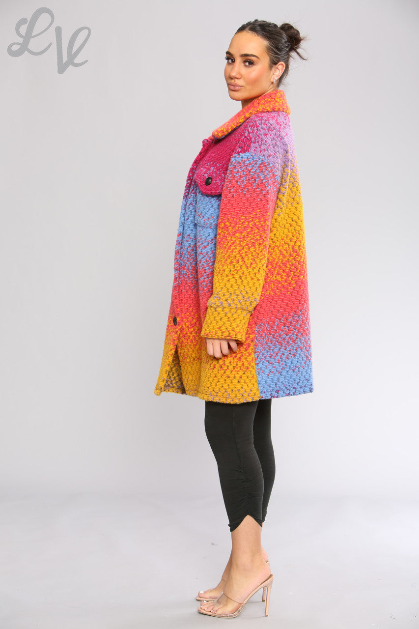 Dames wollen regenboog shacket jas oranje per stuk WAS €16,99 NU €9,99