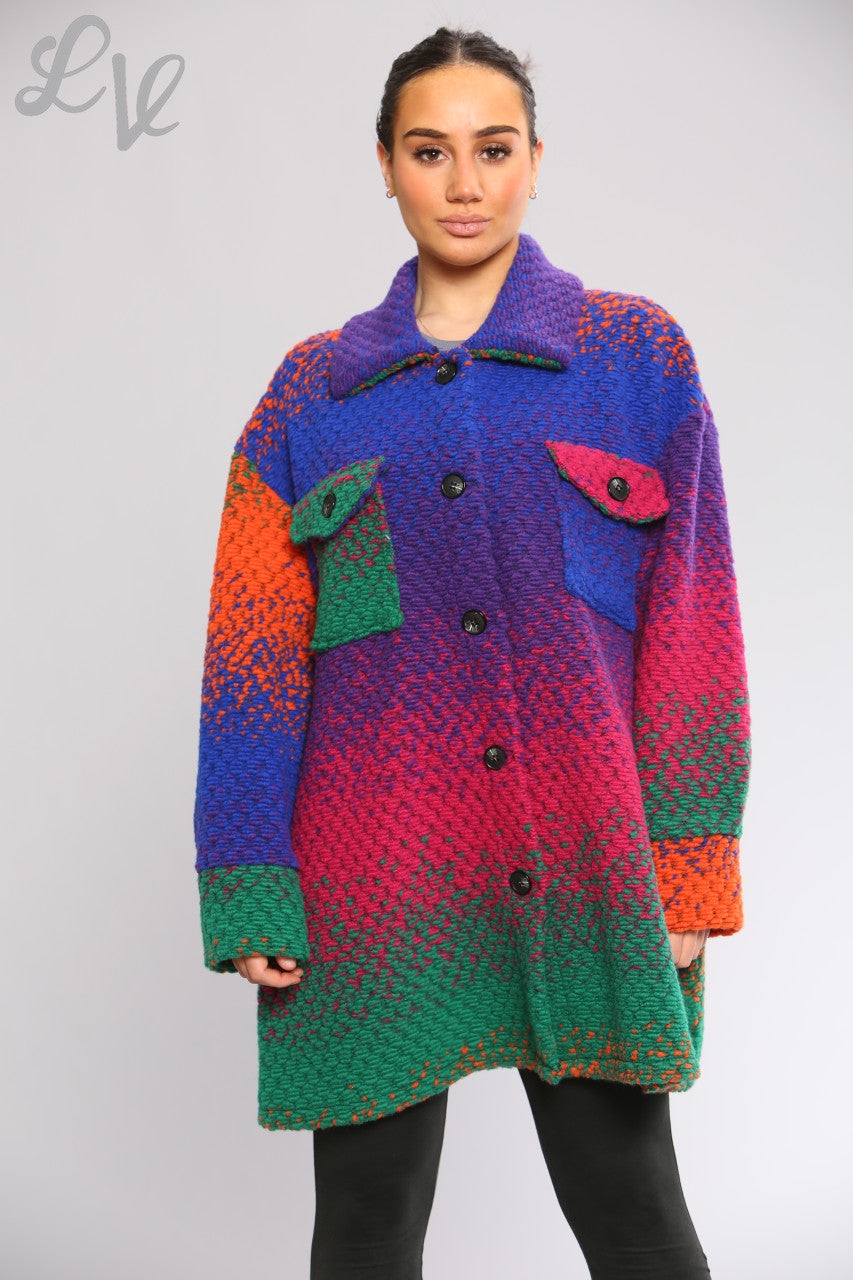 Ladies Wool Blend Rainbow Shacket Coat Green Unit Price WAS £16.99 NOW £9.99
