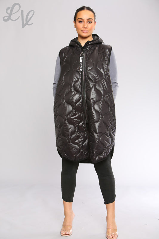Dames gewatteerd gilet met rits en capuchon Zwart Stukprijs WAS € 16,99 NU € 10,99