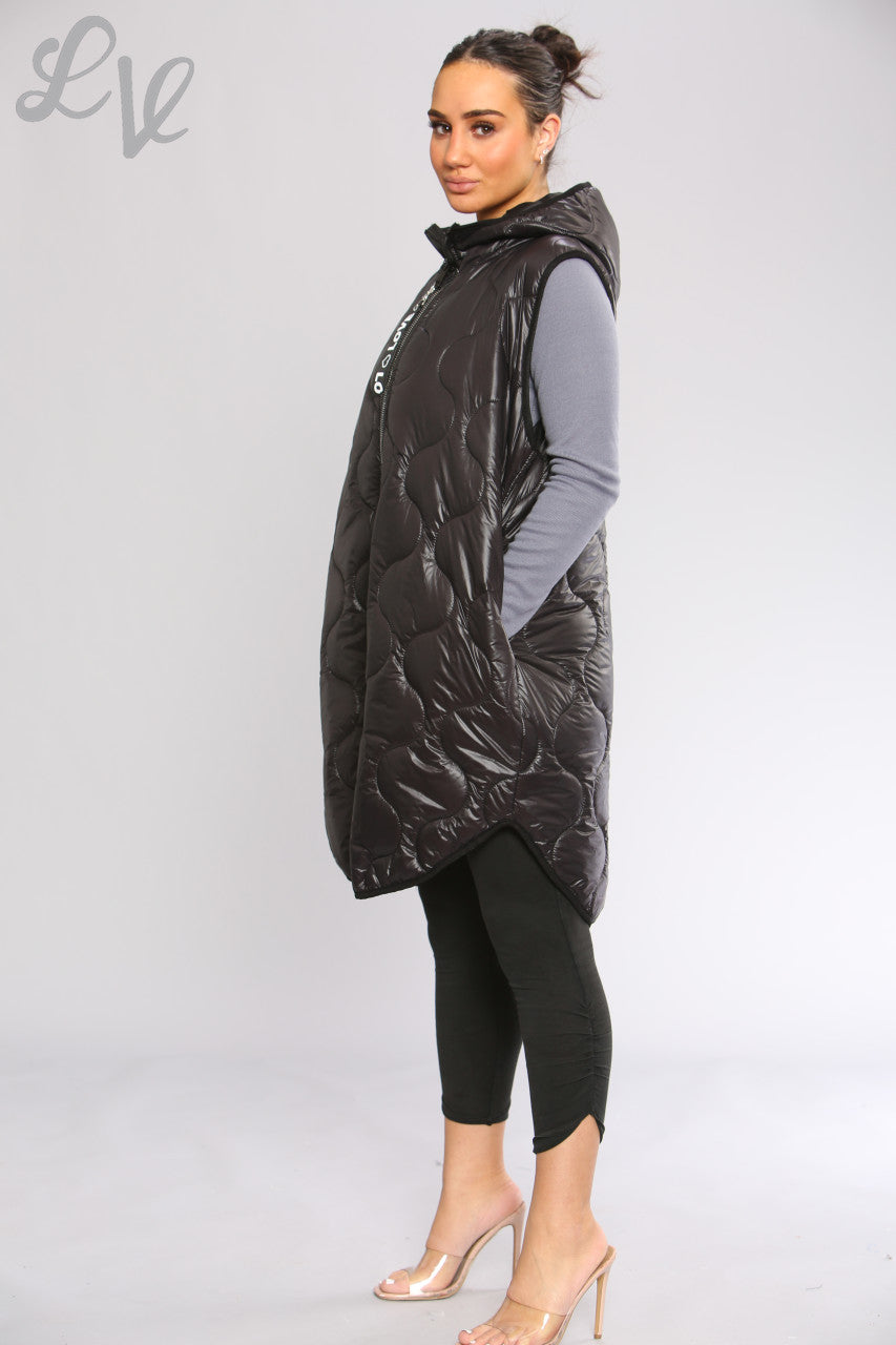 Dames gewatteerd gilet met rits en capuchon Zwart Stukprijs WAS € 16,99 NU € 10,99