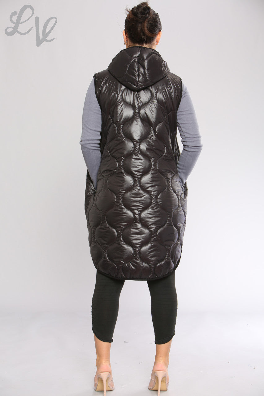 Dames gewatteerd gilet met rits en capuchon Zwart Stukprijs WAS € 16,99 NU € 10,99